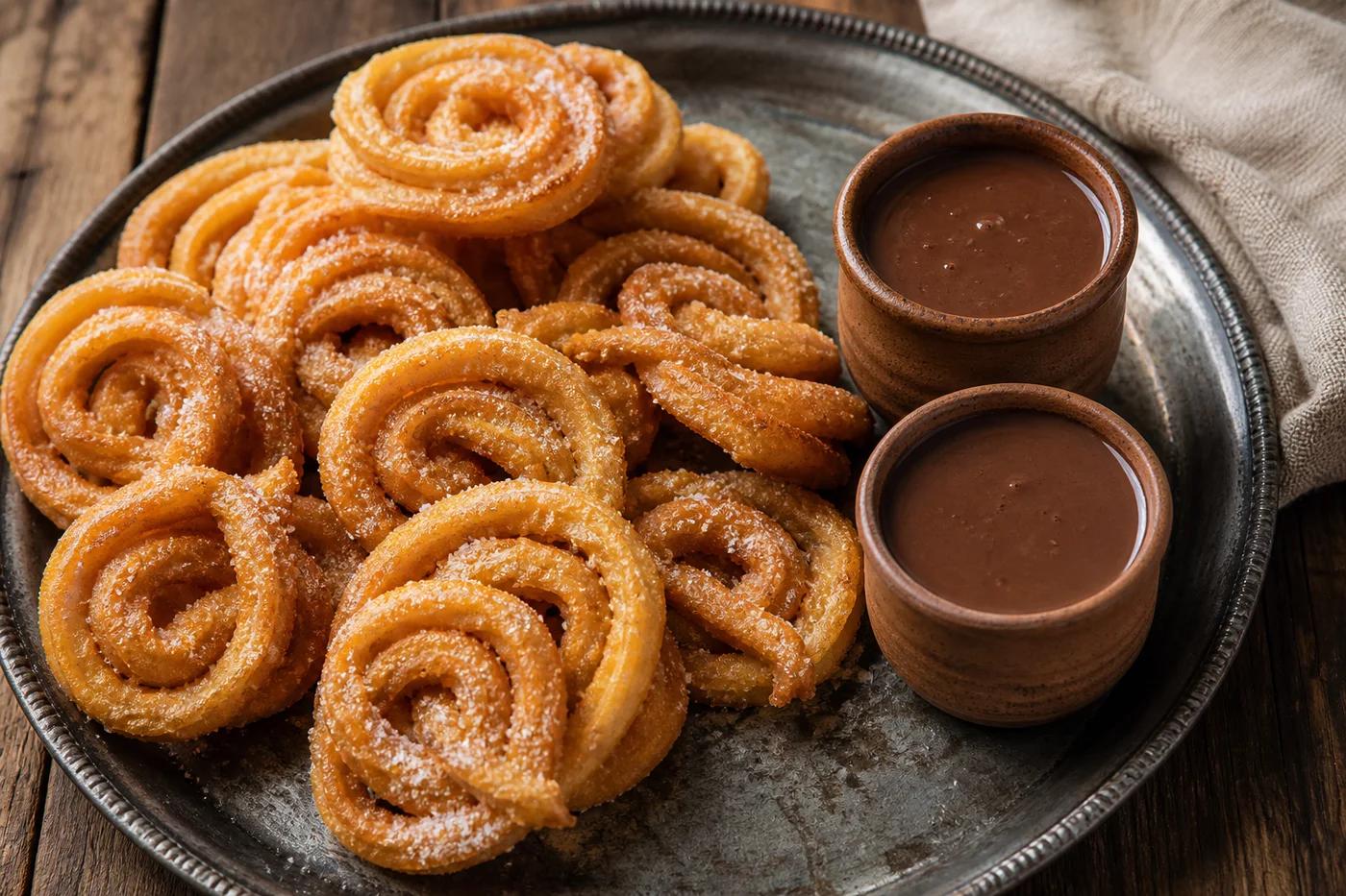 Churros dorados recién hechos en plato, La Tradición